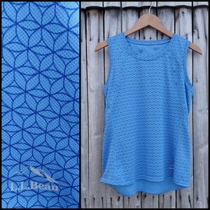 New LL Bean blue geometric print dry fit athletic tank top Womens M reg